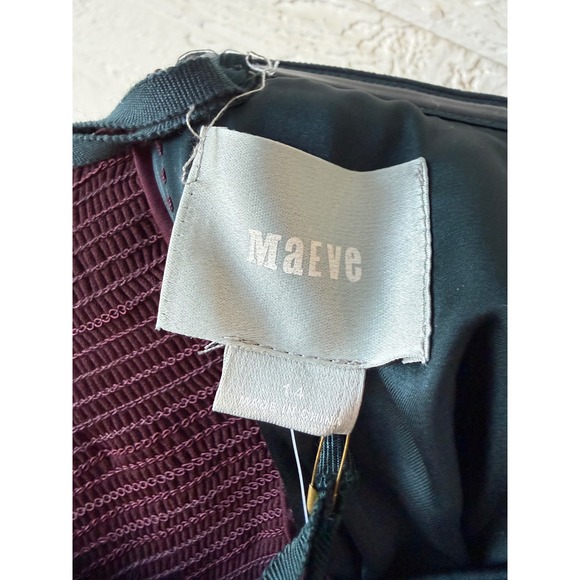 Maeve Anthropologie Strapless Top Navy Blue Burgundy Corduroy Chiffon Size 14 - Picture 6 of 8